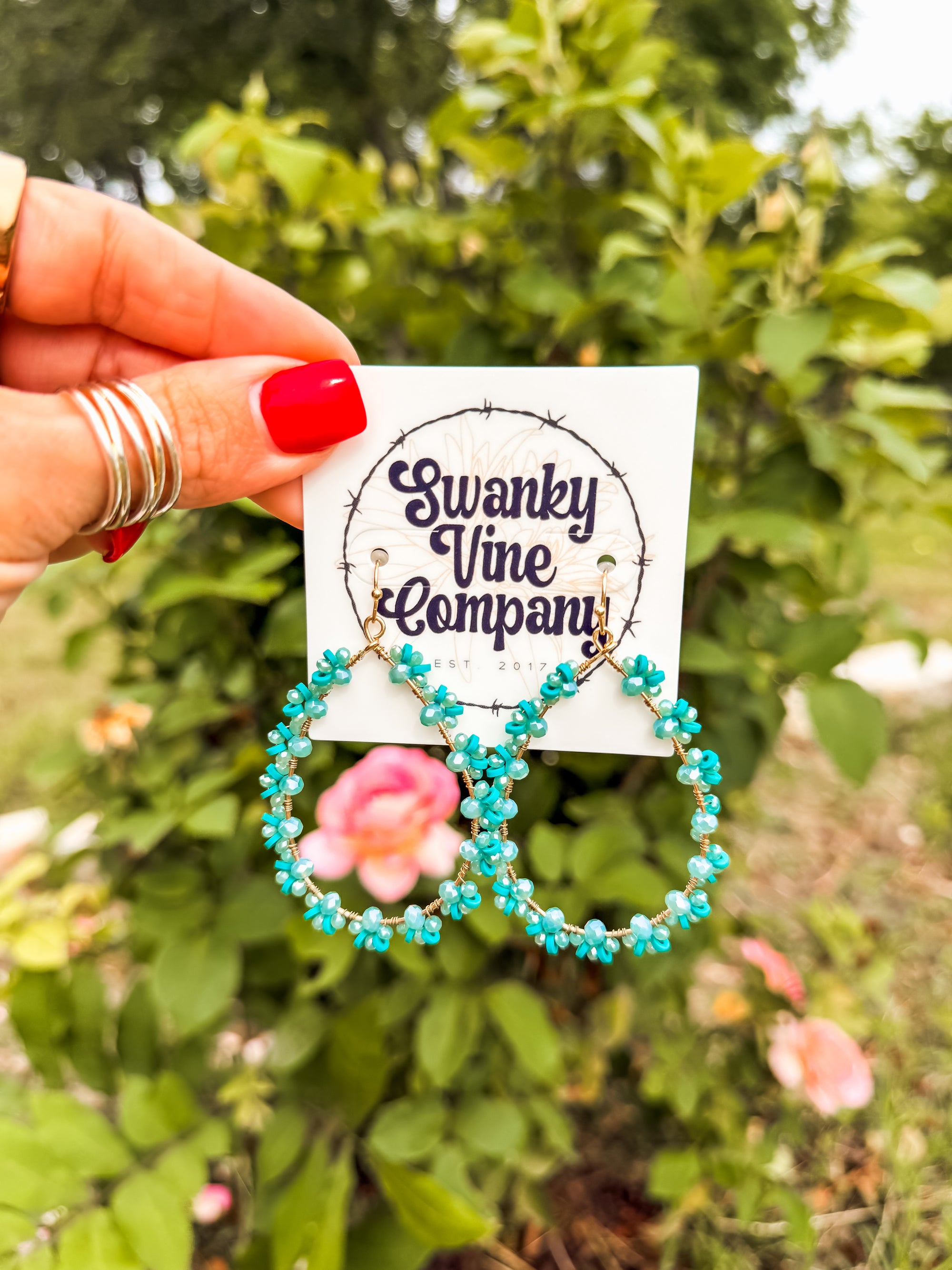 Turquoise Bloom Hoops