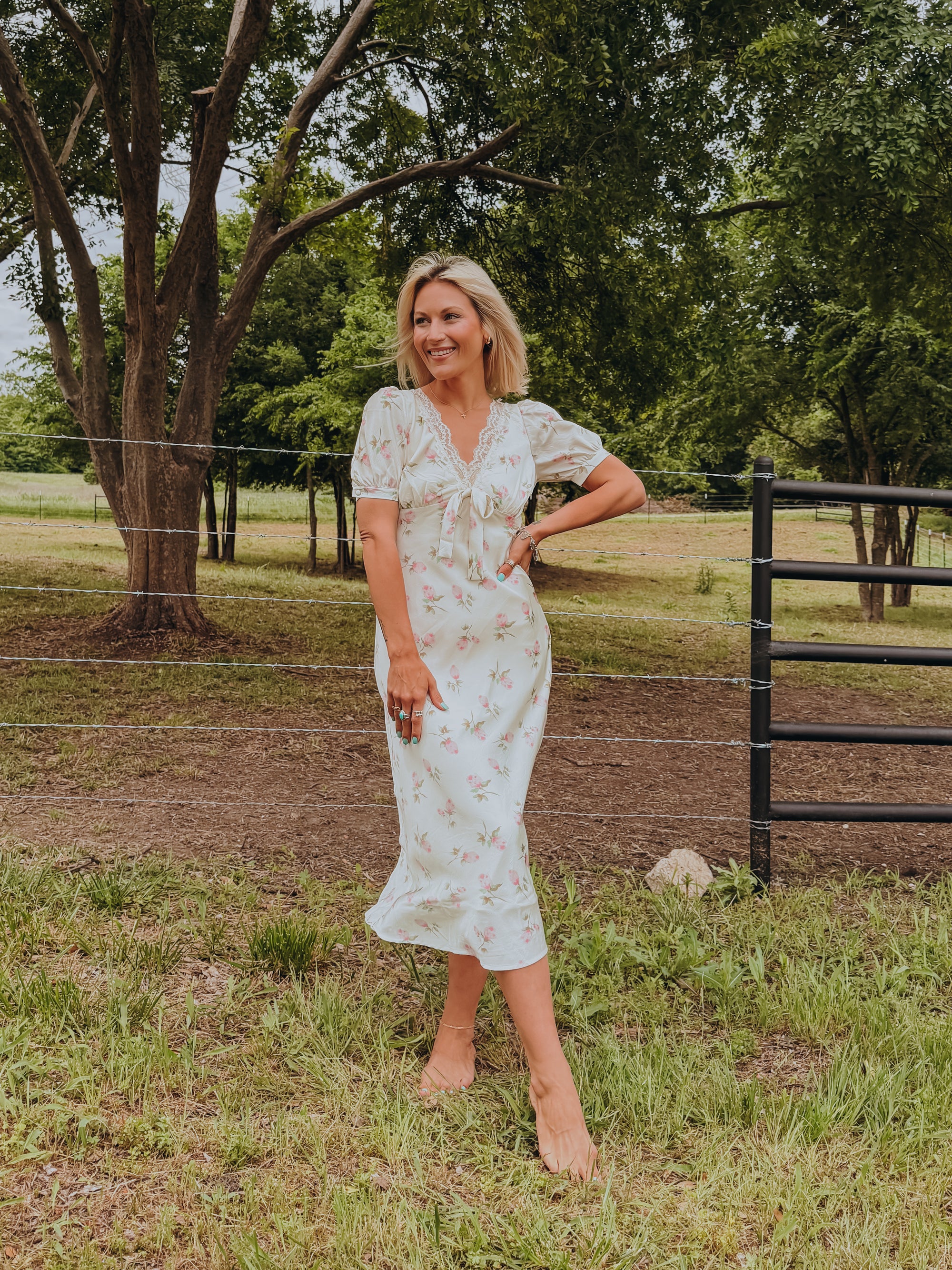 Floral Satin Midi Dress